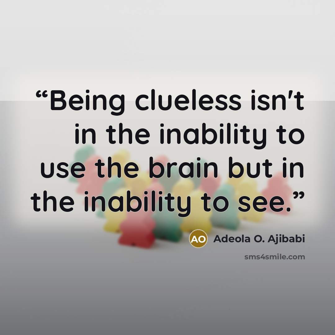 “Being clueless isn't in the inability to use the brain but in the inability to see.” quote by Adeola O. Ajibabi