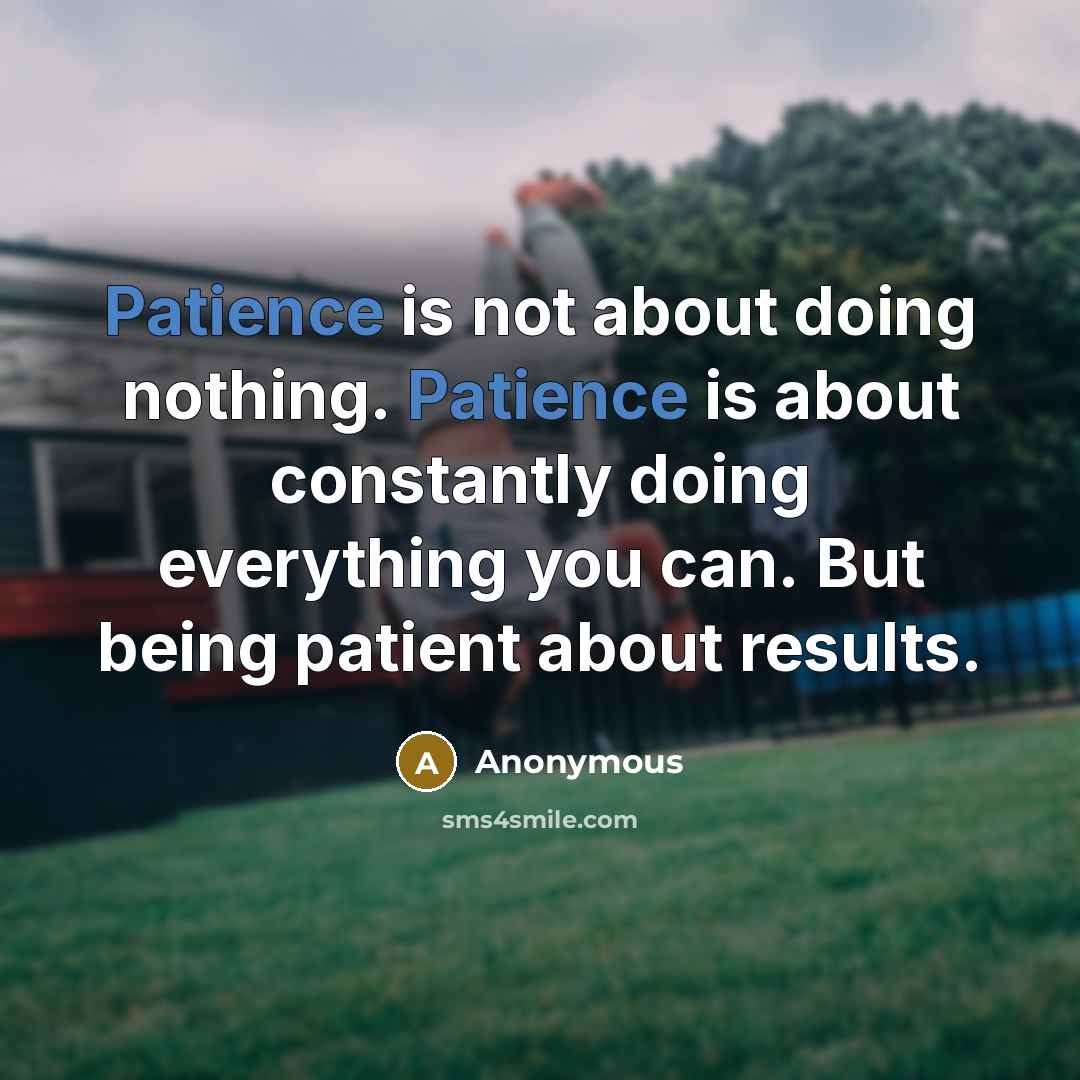“Patience is not about doing nothing. Patience is about constantly doing everything you can. But being patient about results.” quote by Anonymous