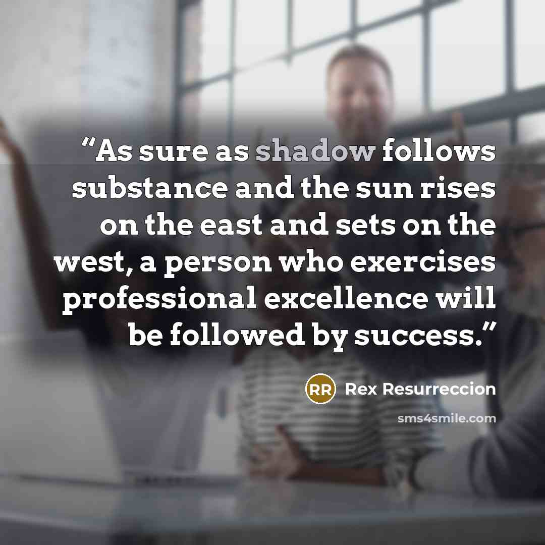 “As sure as shadow follows substance and the sun rises on the east and sets on the west, a person who exercises professional excellence will be followed by success.” quote by Rex Resurreccion