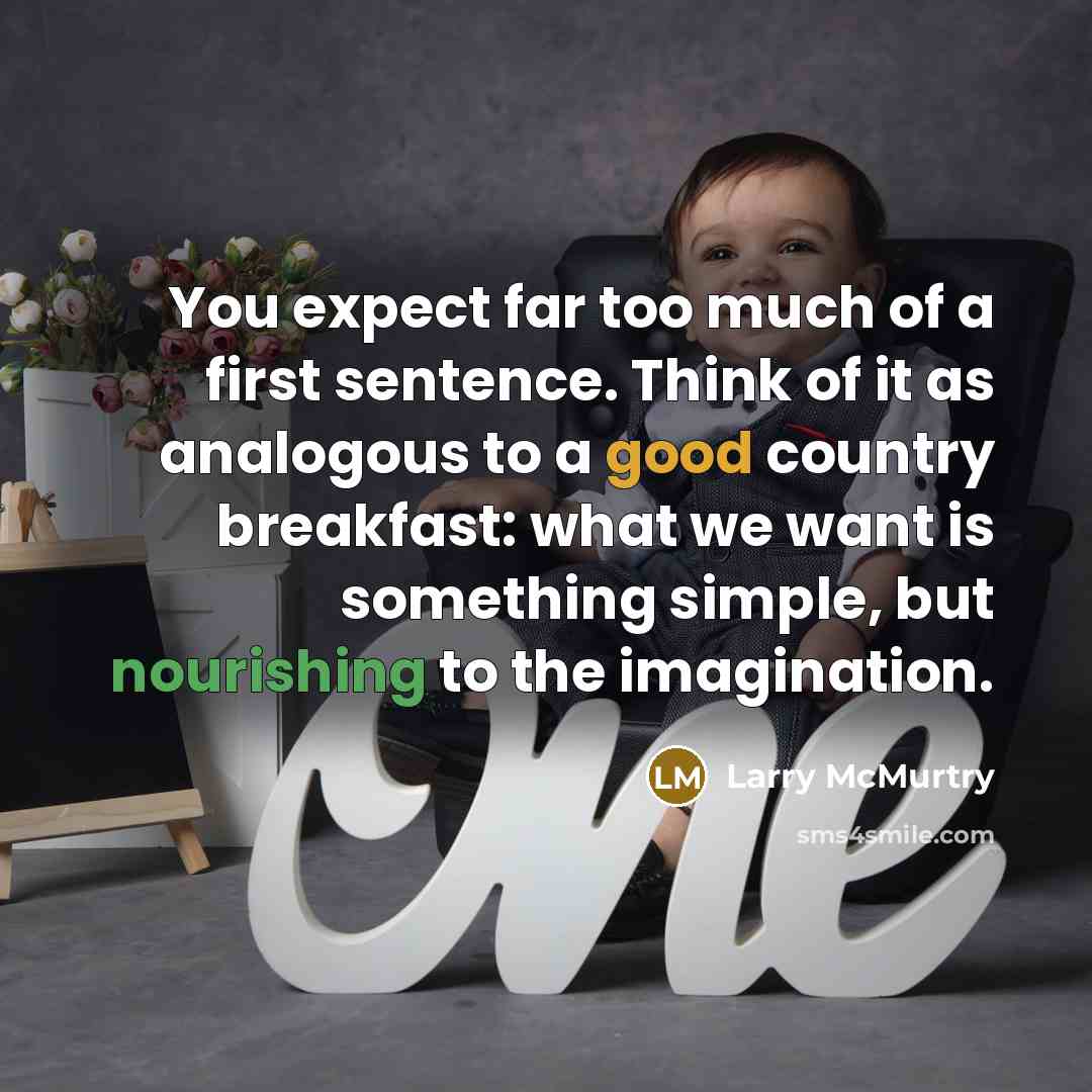 “You expect far too much of a first sentence. Think of it as analogous to a good country breakfast: what we want is something simple, but nourishing to the imagination.” quote by Larry McMurtry