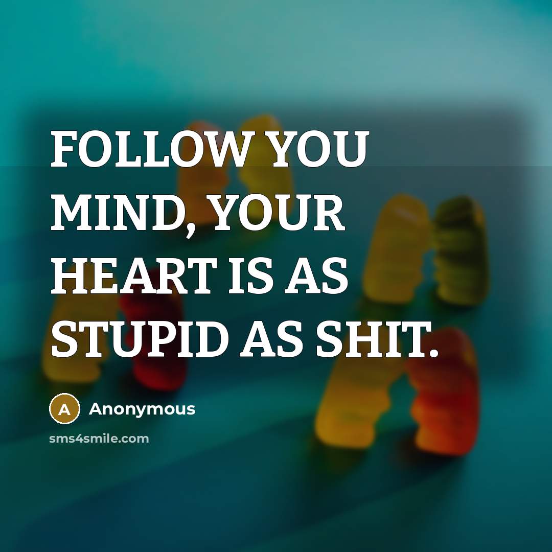 “FOLLOW YOU MIND, YOUR HEART IS AS STUPID AS SHIT.” quote by Anonymous