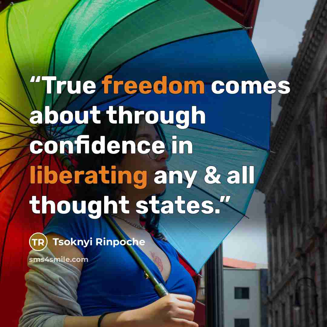 “True freedom comes about through confidence in liberating any & all thought states.” quote by Tsoknyi Rinpoche