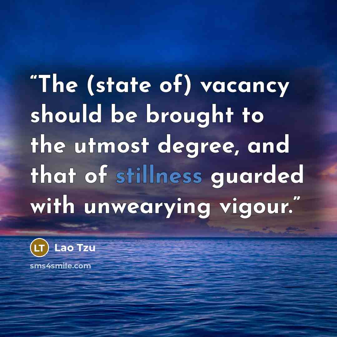 “The (state of) vacancy should be brought to the utmost degree, and that of stillness guarded with unwearying vigour.” quote by Lao Tzu