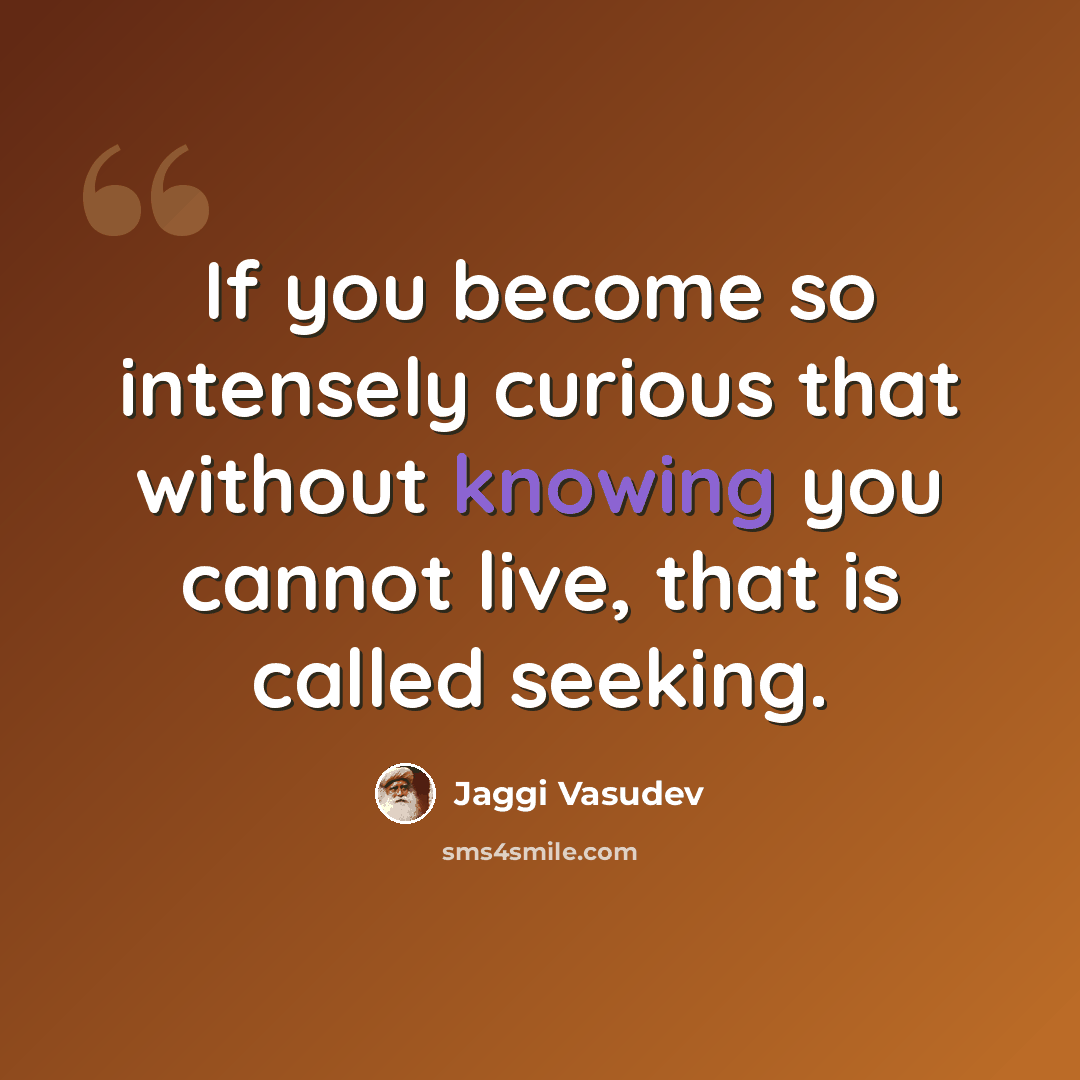 “If you become so intensely curious that without knowing you cannot live, that is called seeking.” quote by Jaggi Vasudev