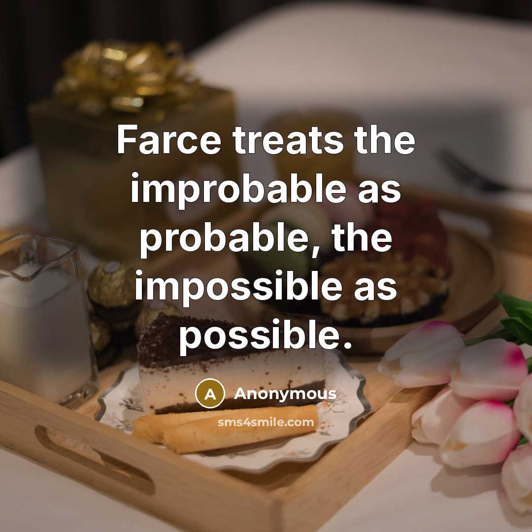 “Farce treats the improbable as probable, the impossible as possible.” quote by Anonymous
