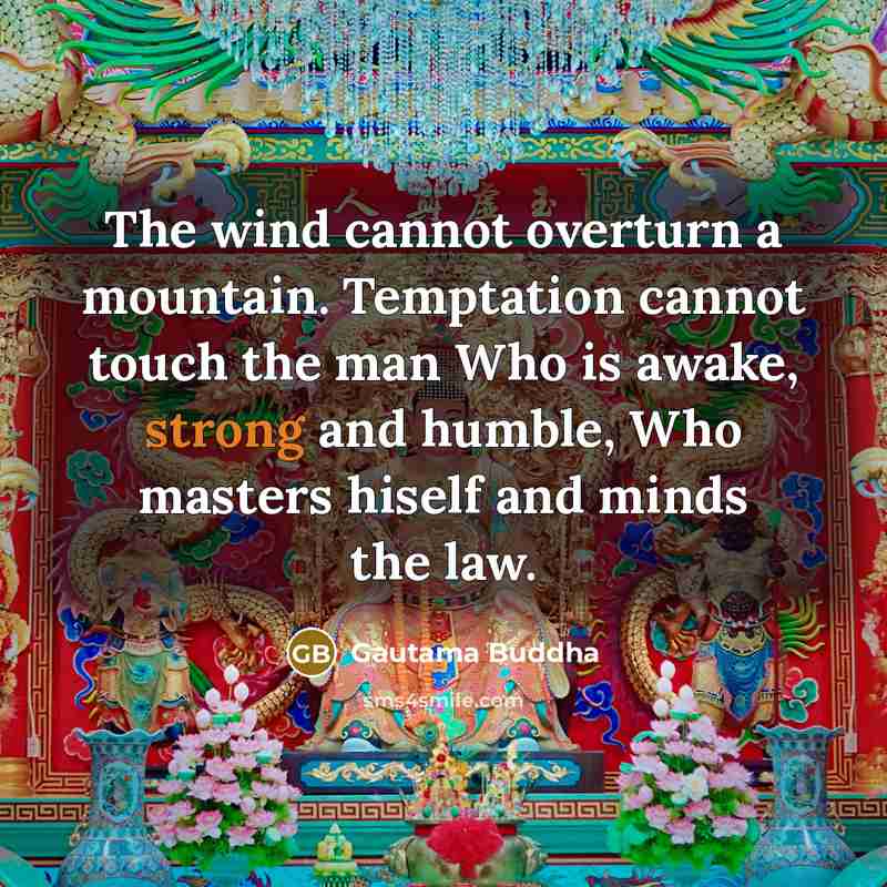 “The wind cannot overturn a mountain. Temptation cannot touch the man Who is awake, strong and humble, Who masters hiself and minds the law.” quote by Gautama Buddha