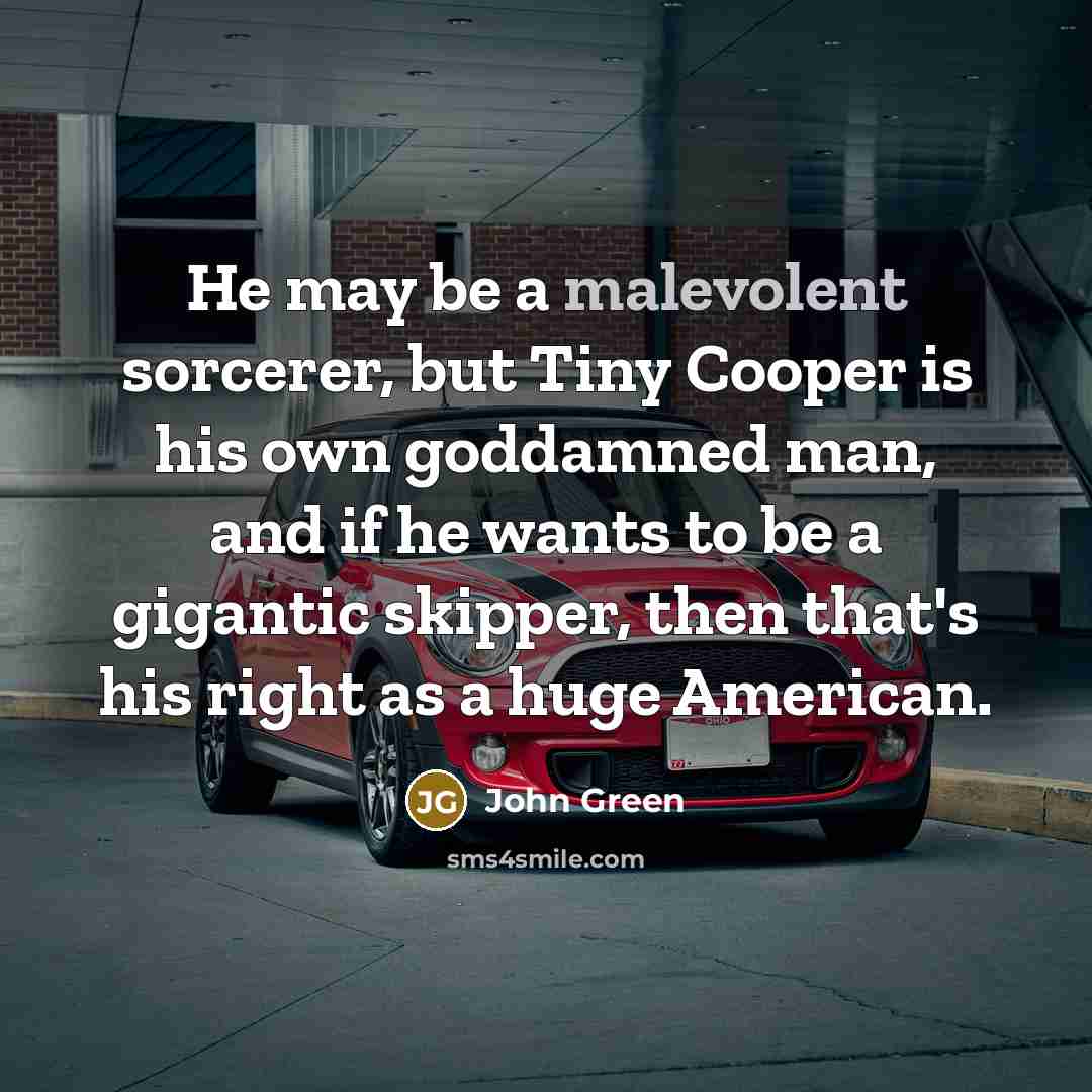 “He may be a malevolent sorcerer, but Tiny Cooper is his own goddamned man, and if he wants to be a gigantic skipper, then that's his right as a huge American.” quote by John Green