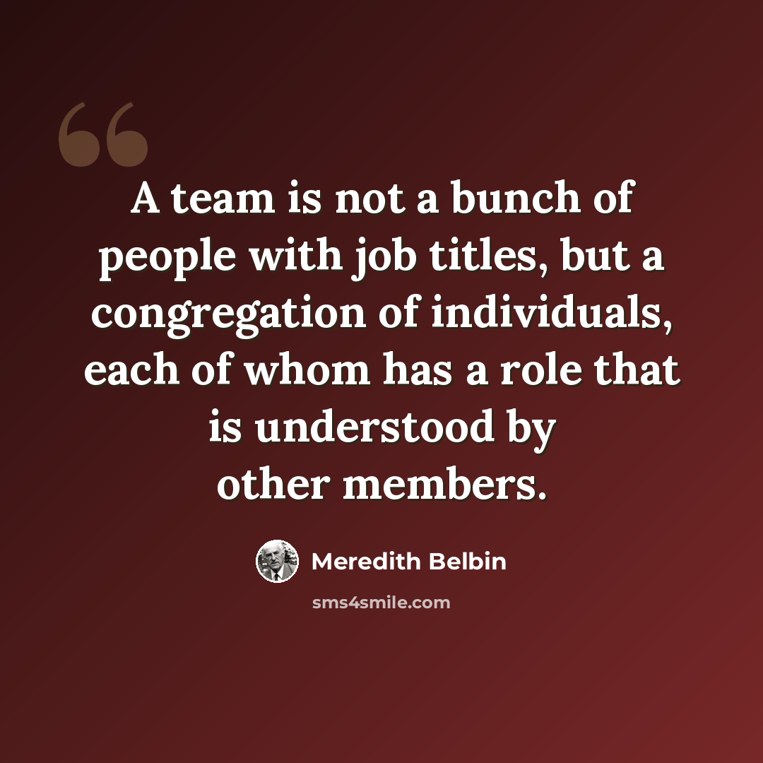 “A team is not a bunch of people with job titles, but a congregation of individuals, each of whom has a role that is understood by other members.” quote by Meredith Belbin