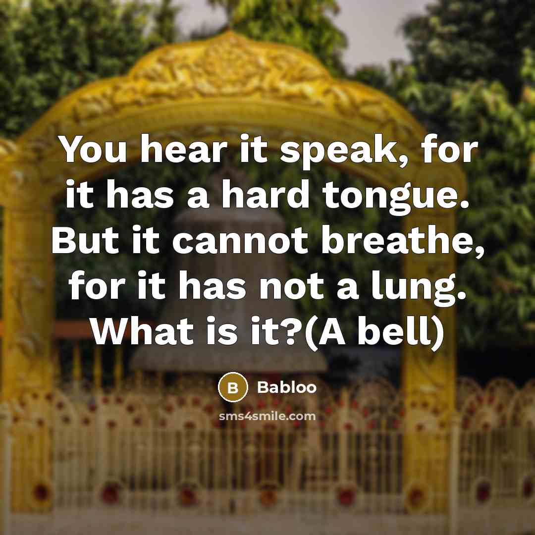 “You hear it speak, for it has a hard tongue. But it cannot breathe, for it has not a lung. What is it?(A bell)” quote by Babloo