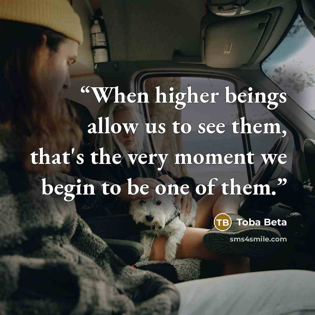 “When higher beings allow us to see them, that's the very moment we begin to be one of them.” quote by Toba Beta