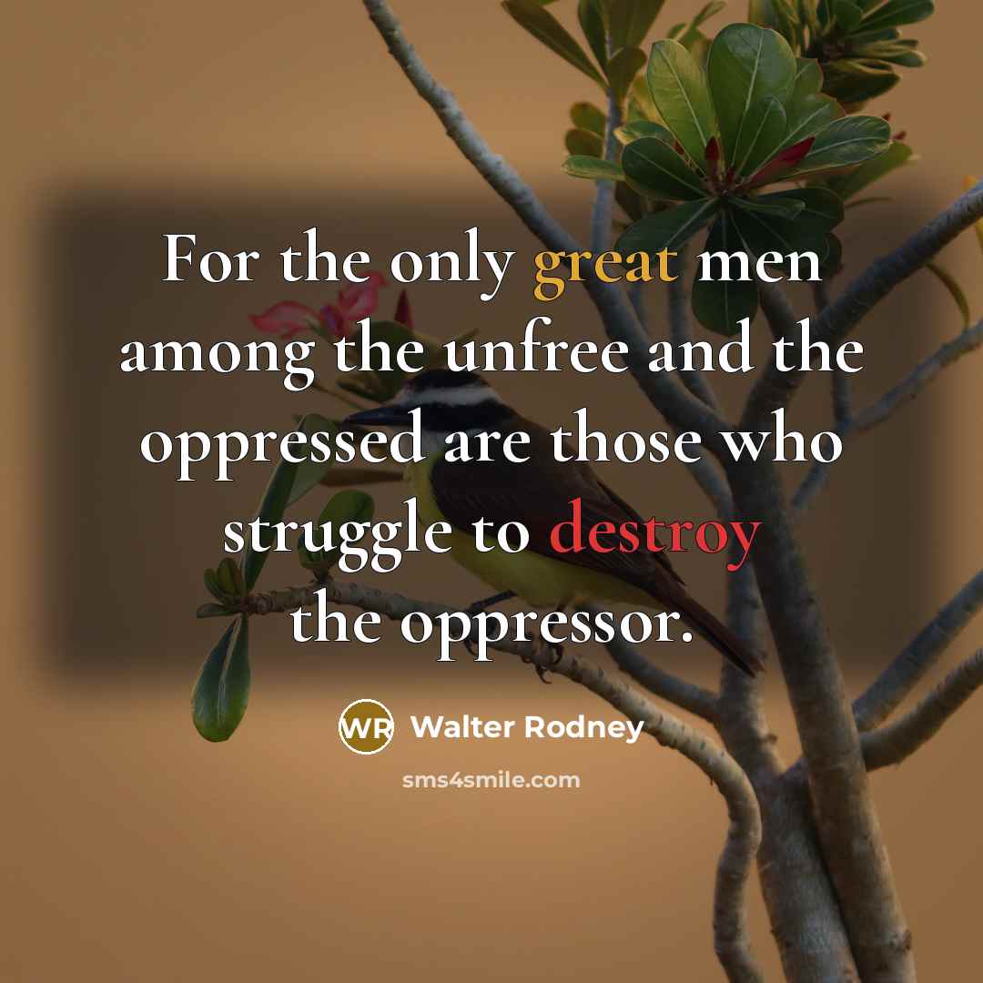 “For the only great men among the unfree and the oppressed are those who struggle to destroy the oppressor.” quote by Walter Rodney
