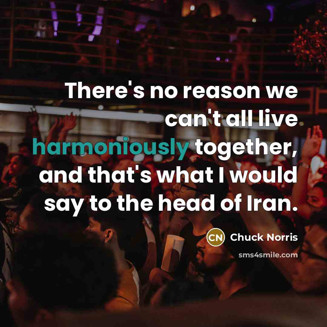 “There's no reason we can't all live harmoniously together, and that's what I would say to the head of Iran.” quote by Chuck Norris