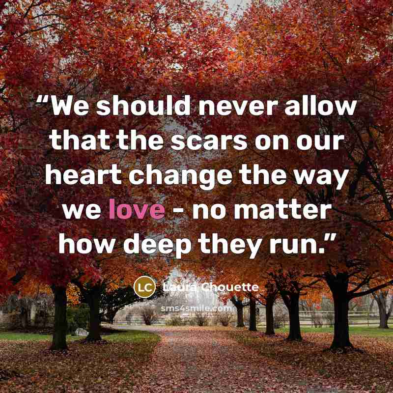 “We should never allow that the scars on our heart change the way we love - no matter how deep they run.” quote by Laura Chouette