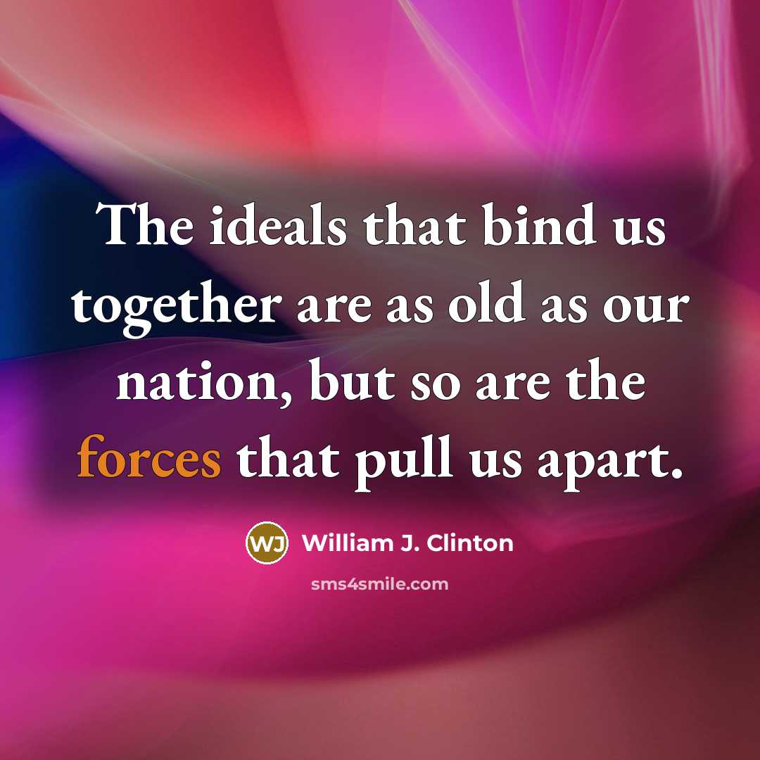 “The ideals that bind us together are as old as our nation, but so are the forces that pull us apart.” quote by William J. Clinton