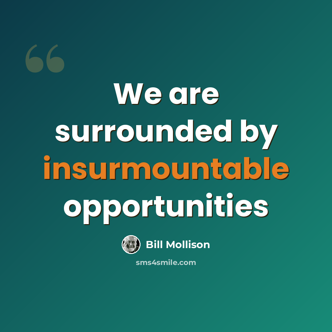 “We are surrounded by insurmountable opportunities” quote by Bill Mollison