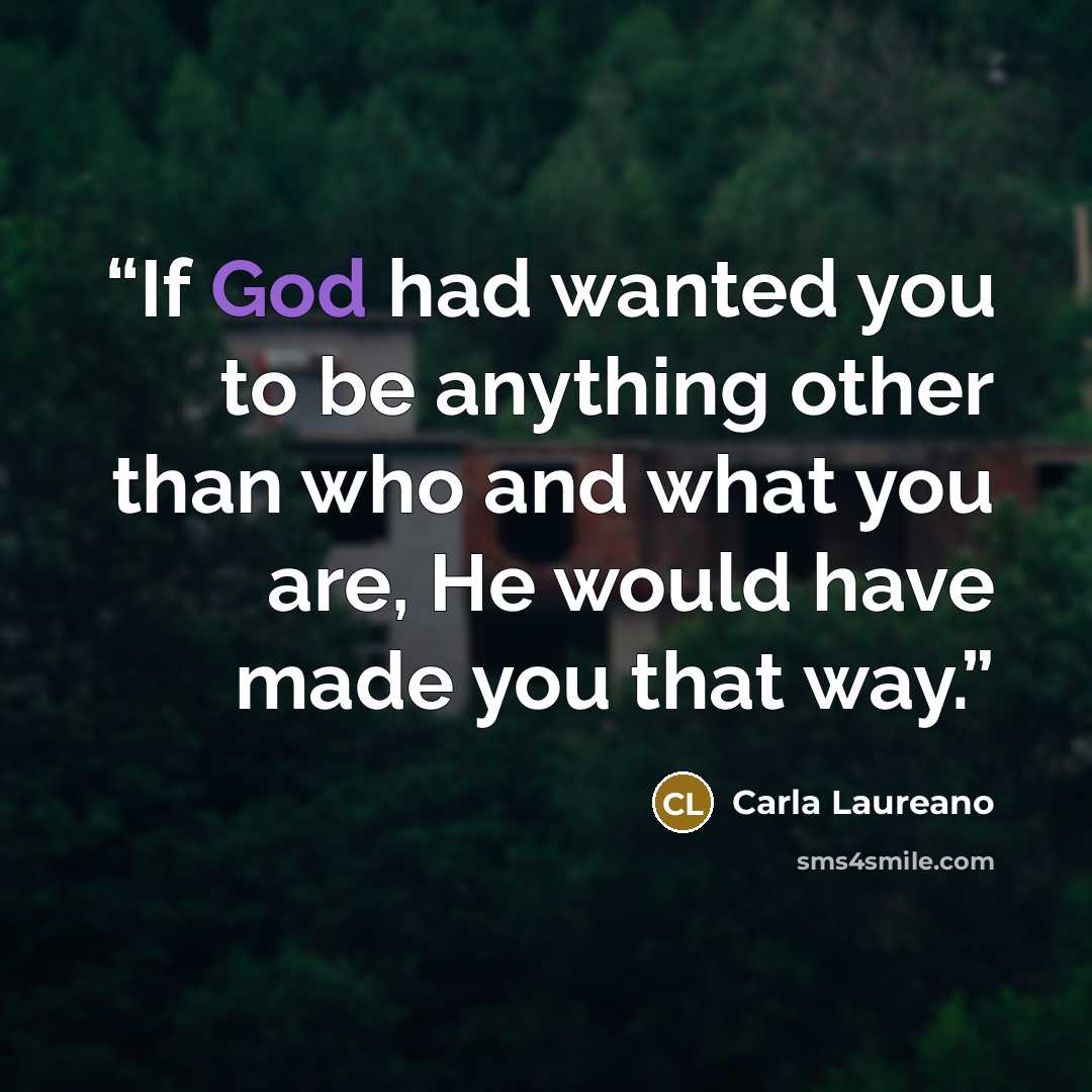 “If God had wanted you to be anything other than who and what you are, He would have made you that way.” quote by Carla Laureano