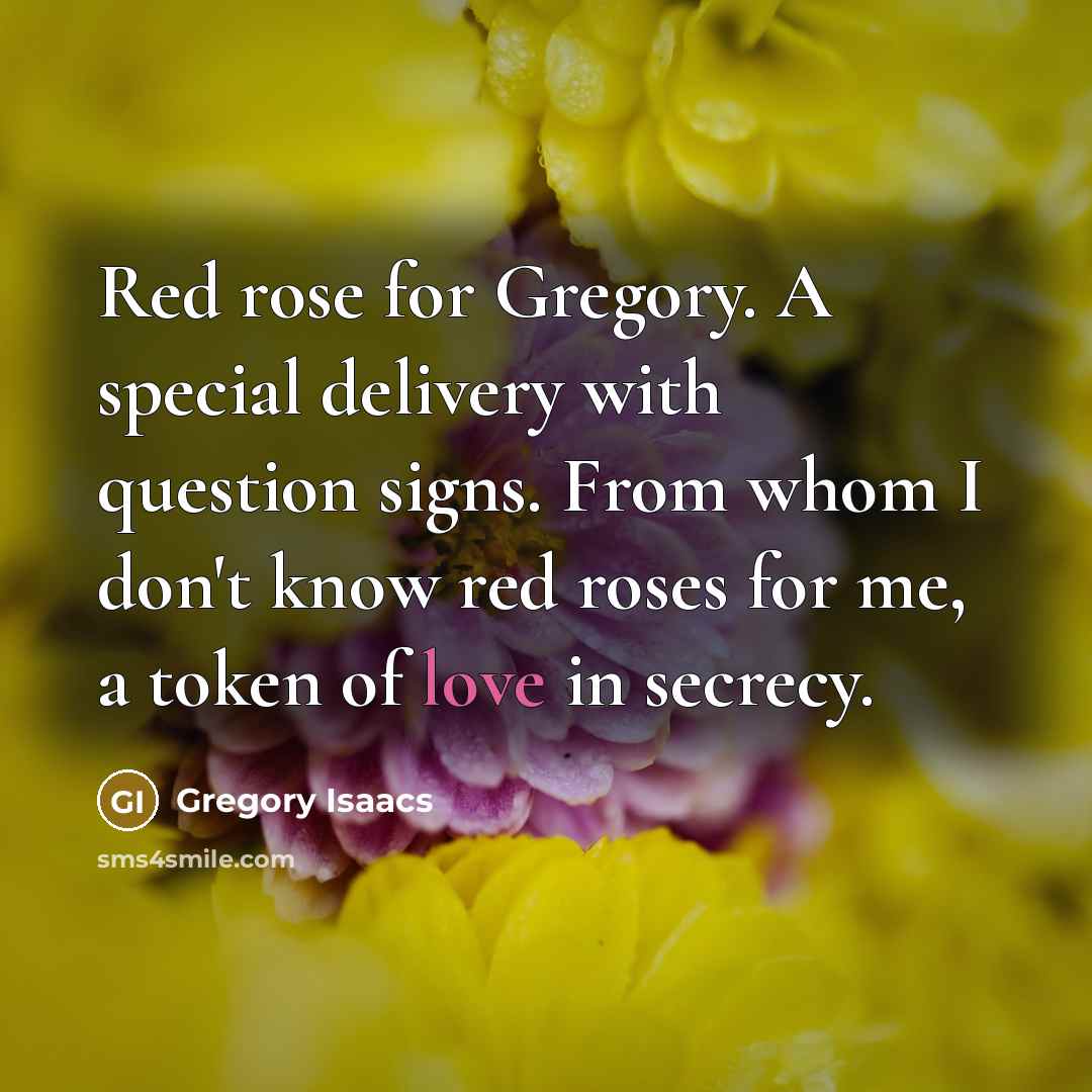 “Red rose for Gregory. A special delivery with question signs. From whom I don't know red roses for me, a token of love in secrecy.” quote by Gregory Isaacs