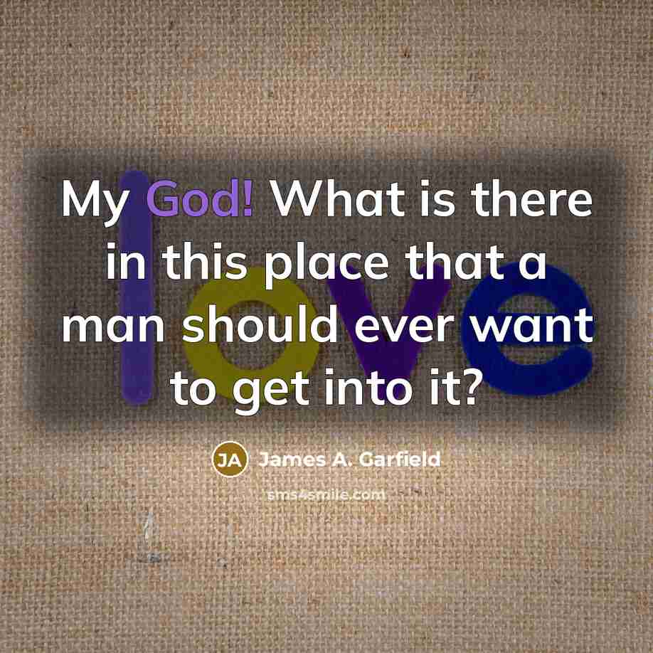 “My God! What is there in this place that a man should ever want to get into it?” quote by James A. Garfield