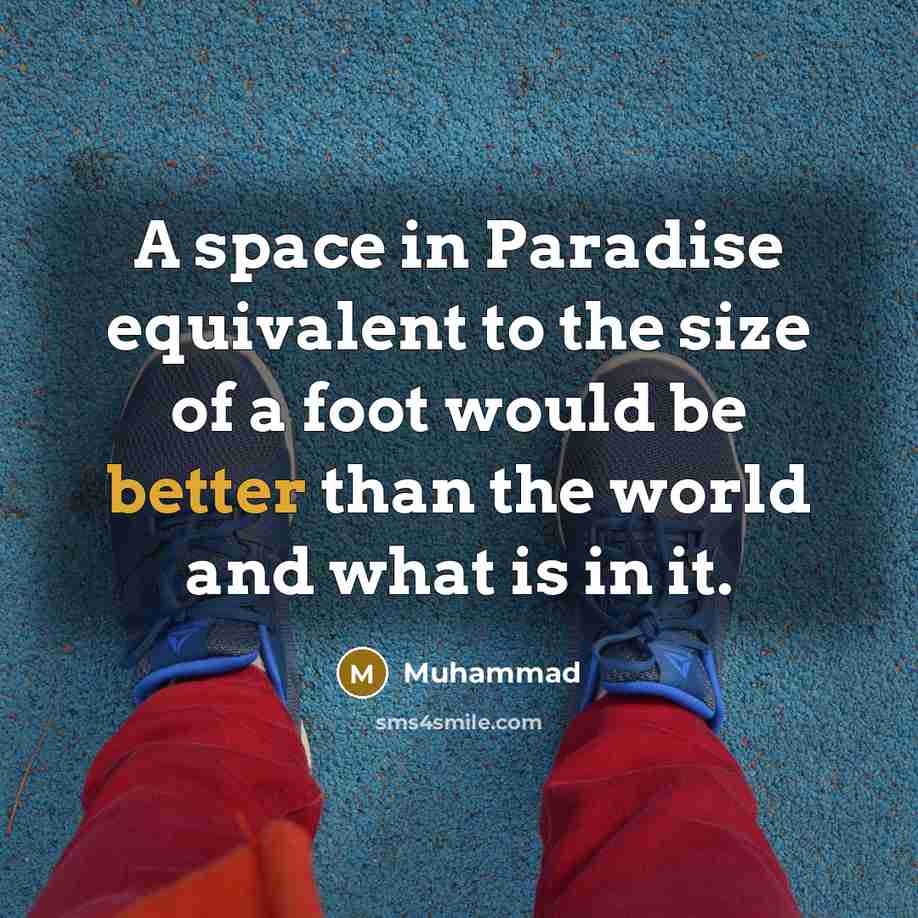 “A space in Paradise equivalent to the size of a foot would be better than the world and what is in it.” quote by Muhammad