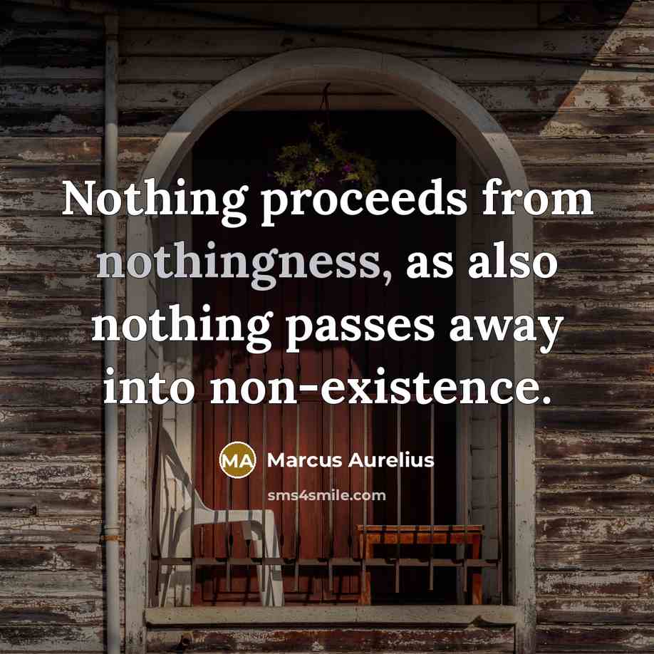 “Nothing proceeds from nothingness, as also nothing passes away into non-existence.” quote by Marcus Aurelius