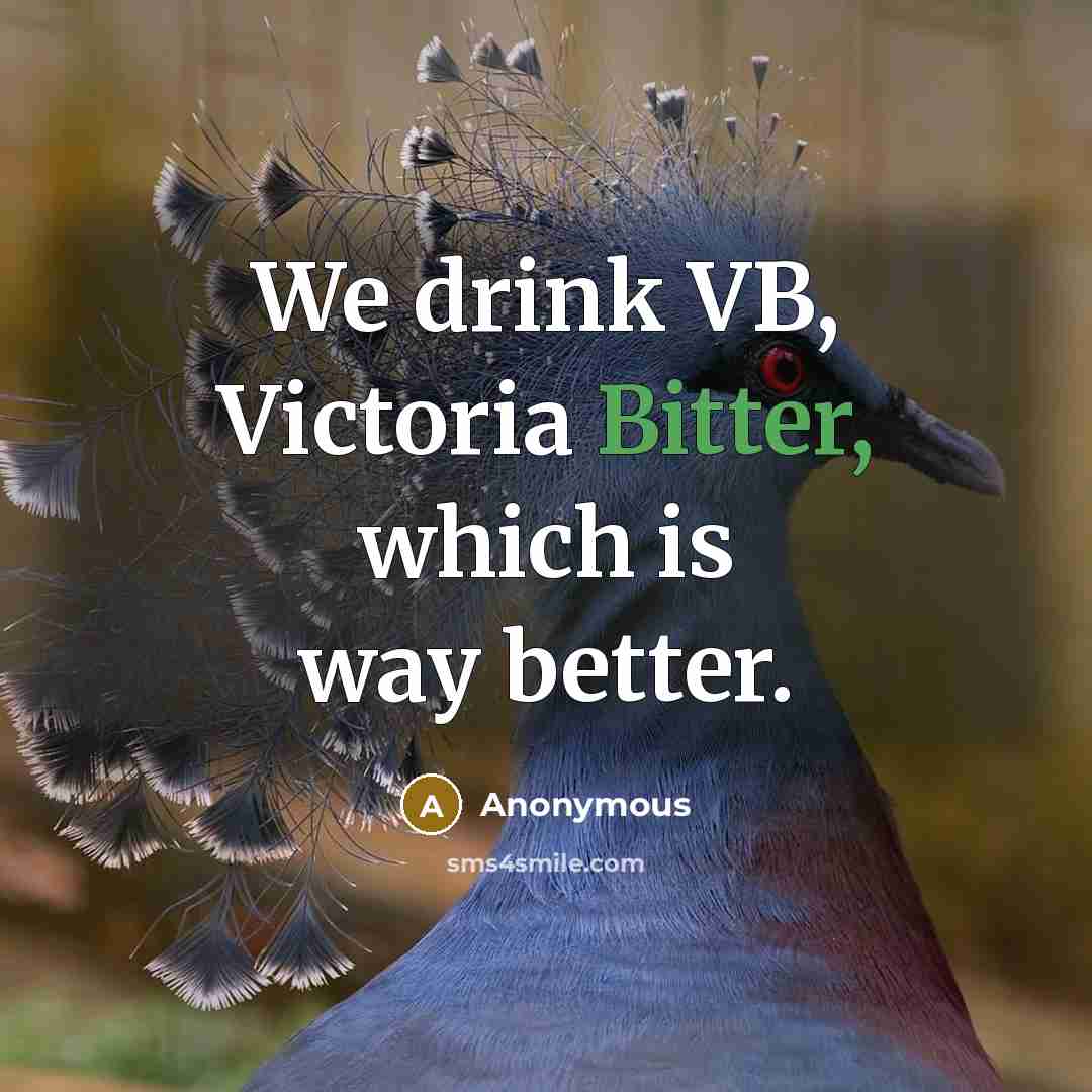 “We drink VB, Victoria Bitter, which is way better.” quote by Anonymous