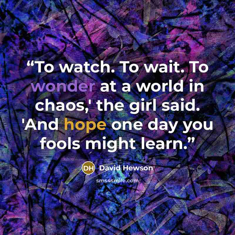 “To watch. To wait. To wonder at a world in chaos,' the girl said. 'And hope one day you fools might learn.” quote by David Hewson