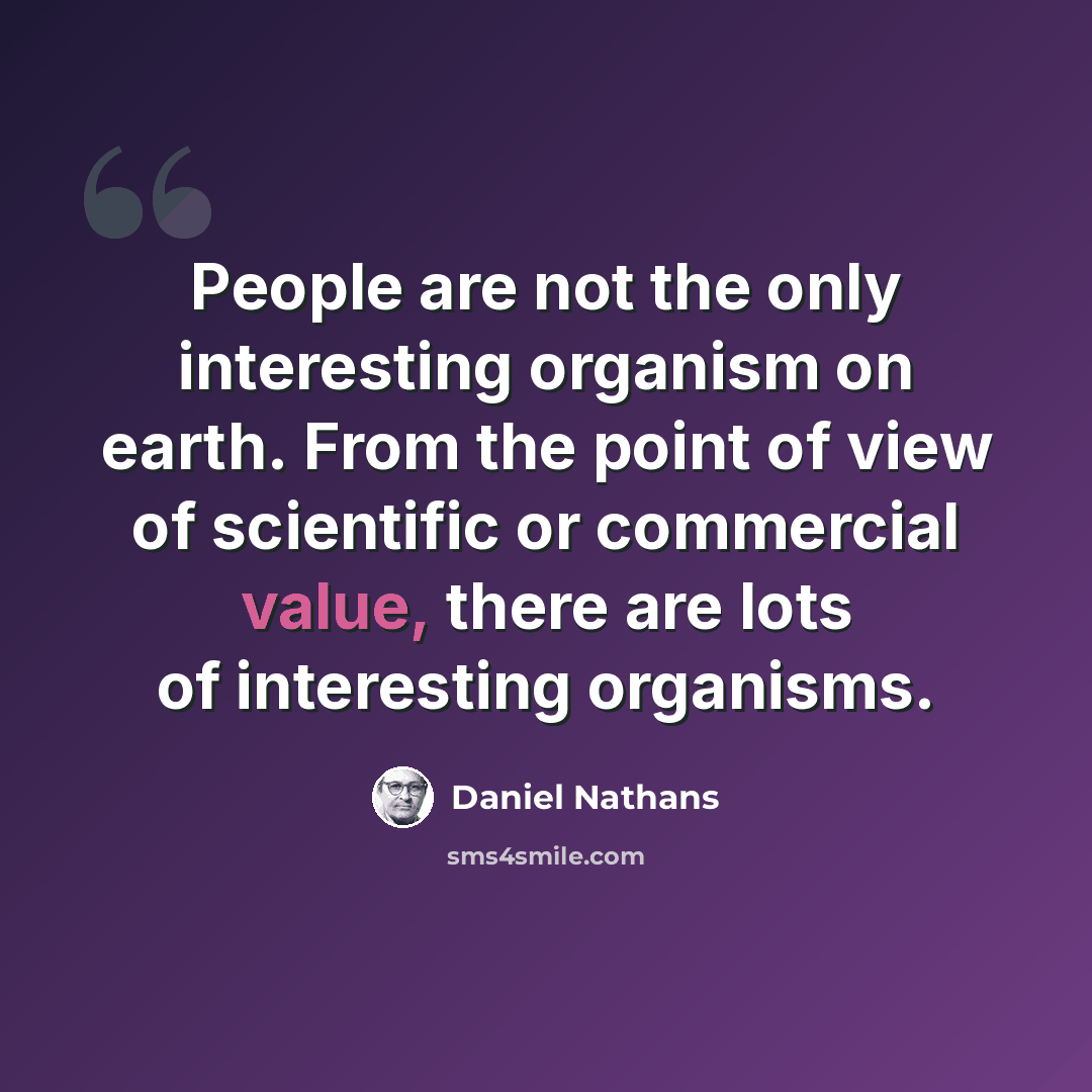 “People are not the only interesting organism on earth. From the point of view of scientific or commercial value, there are lots of interesting organisms.” quote by Daniel Nathans