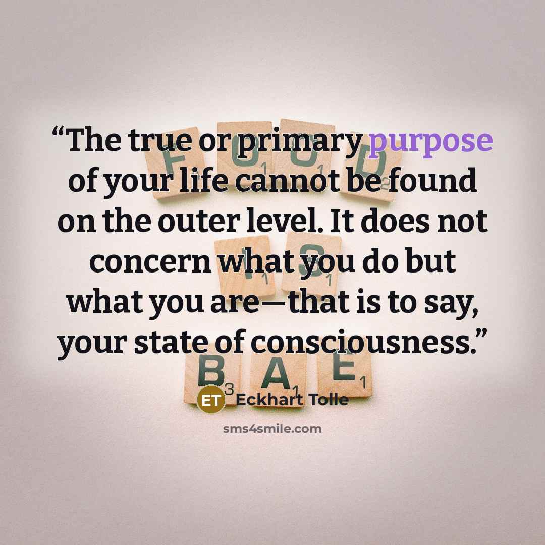 “The true or primary purpose of your life cannot be found on the outer level. It does not concern what you do but what you are—that is to say, your state of consciousness.” quote by Eckhart Tolle