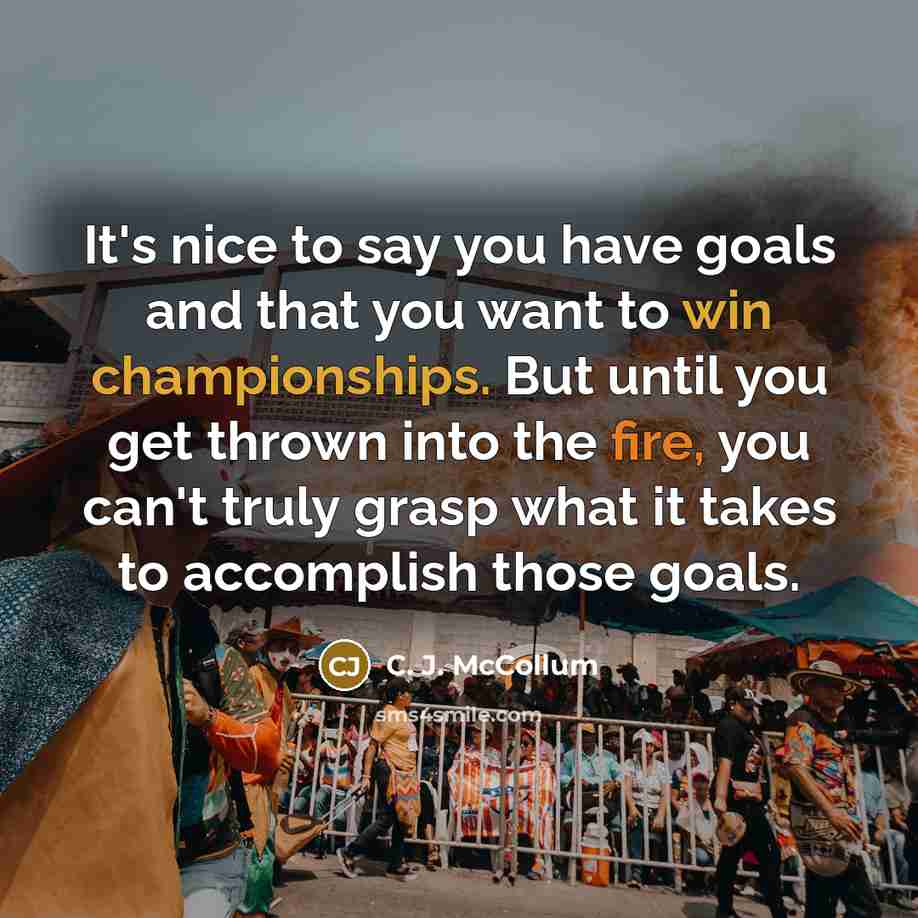“It's nice to say you have goals and that you want to win championships. But until you get thrown into the fire, you can't truly grasp what it takes to accomplish those goals.” quote by C. J. McCollum