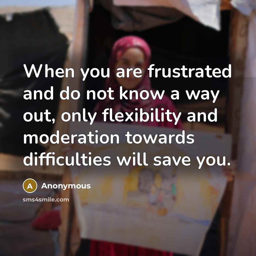 “When you are frustrated and do not know a way out, only flexibility and moderation towards difficulties will save you.” quote by Anonymous