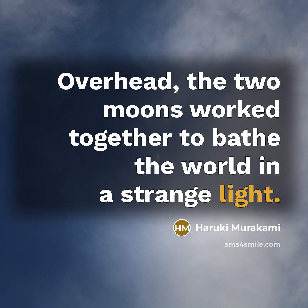 “Overhead, the two moons worked together to bathe the world in a strange light.” quote by Haruki Murakami