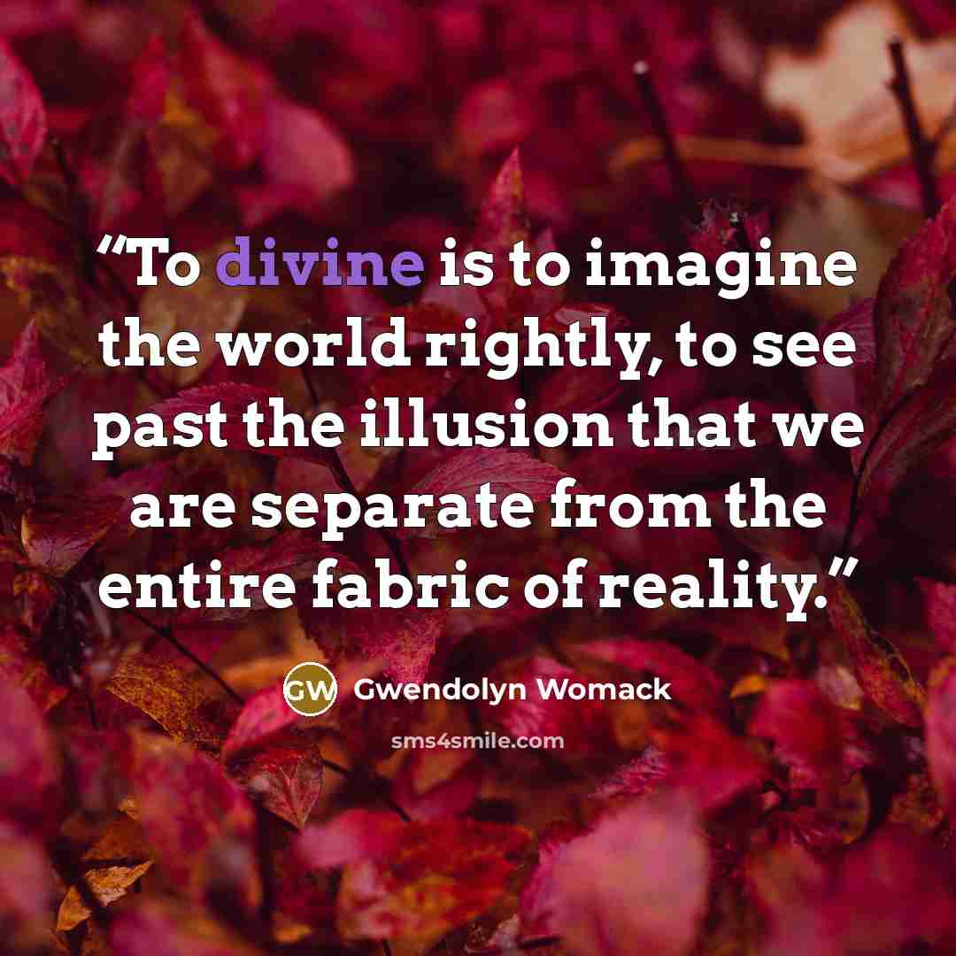 “To divine is to imagine the world rightly, to see past the illusion that we are separate from the entire fabric of reality.” quote by Gwendolyn Womack