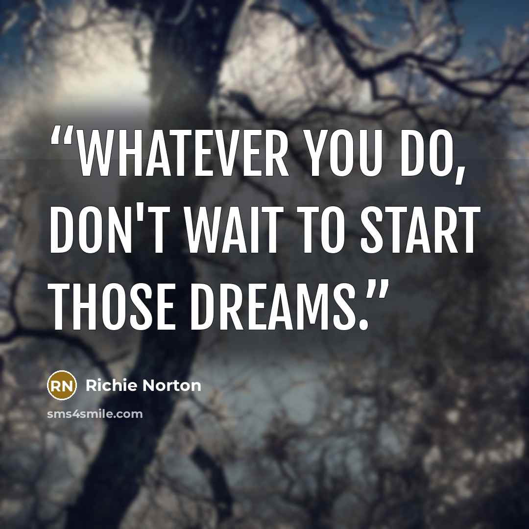 “Whatever you do, don't wait to start those dreams.” quote by Richie Norton