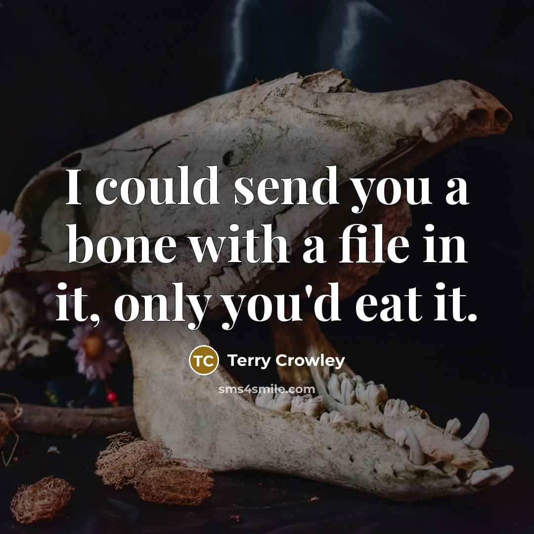 “I could send you a bone with a file in it, only you'd eat it.” quote by Terry Crowley