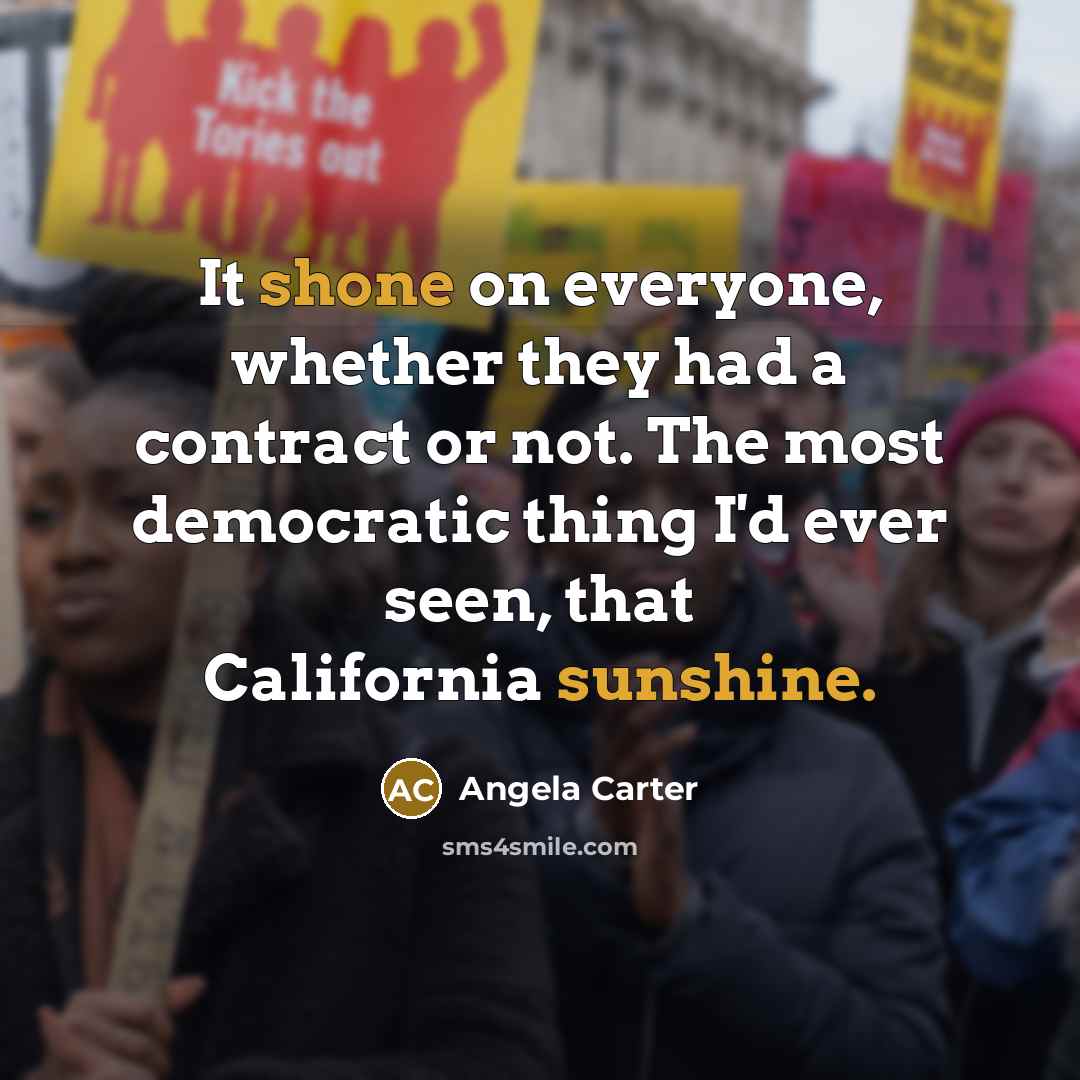 “It shone on everyone, whether they had a contract or not. The most democratic thing I'd ever seen, that California sunshine.” quote by Angela Carter