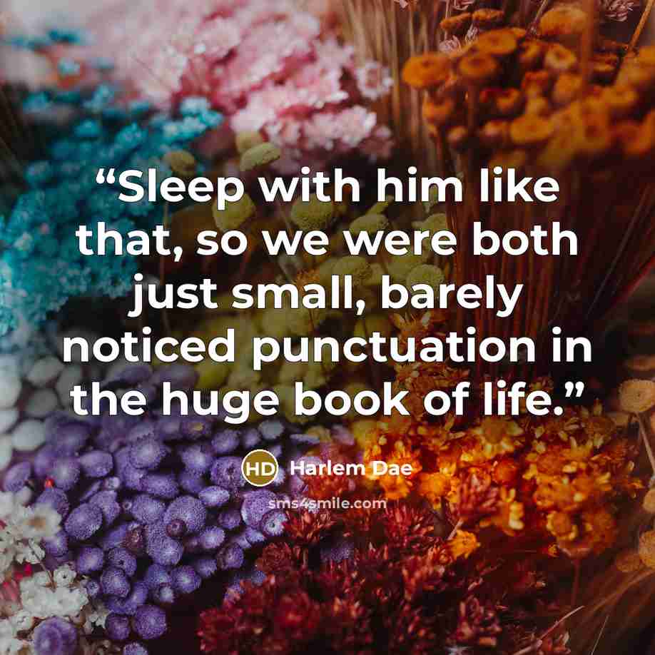 “Sleep with him like that, so we were both just small, barely noticed punctuation in the huge book of life.” quote by Harlem Dae