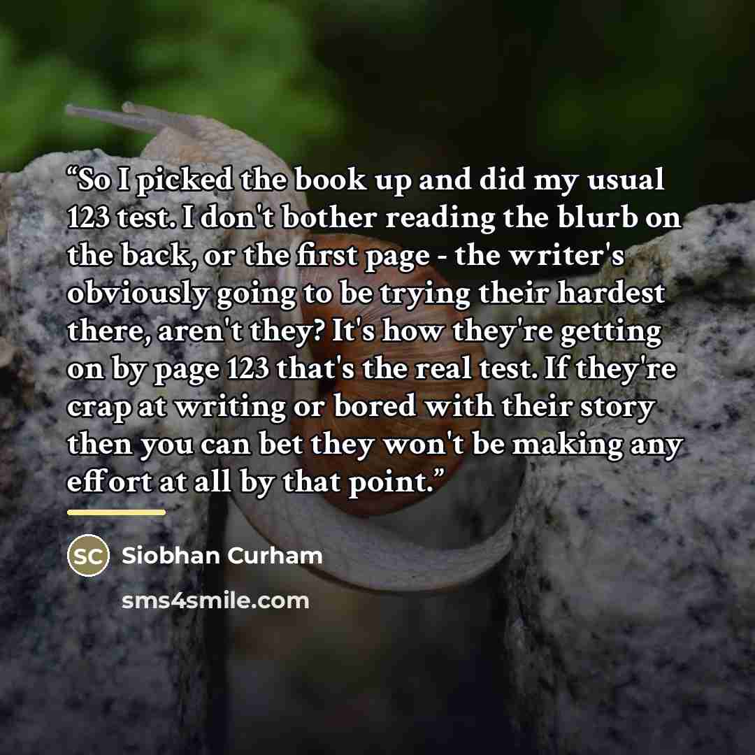 “So I picked the book up and did my usual 123 test. I don't bother reading the blurb on the back, or the first page - the writer's obviously going to be trying their hardest there, aren't they? It's how they're getting on by page 123 that's the real test. If they're crap at writing or bored with…” quote by Siobhan Curham
