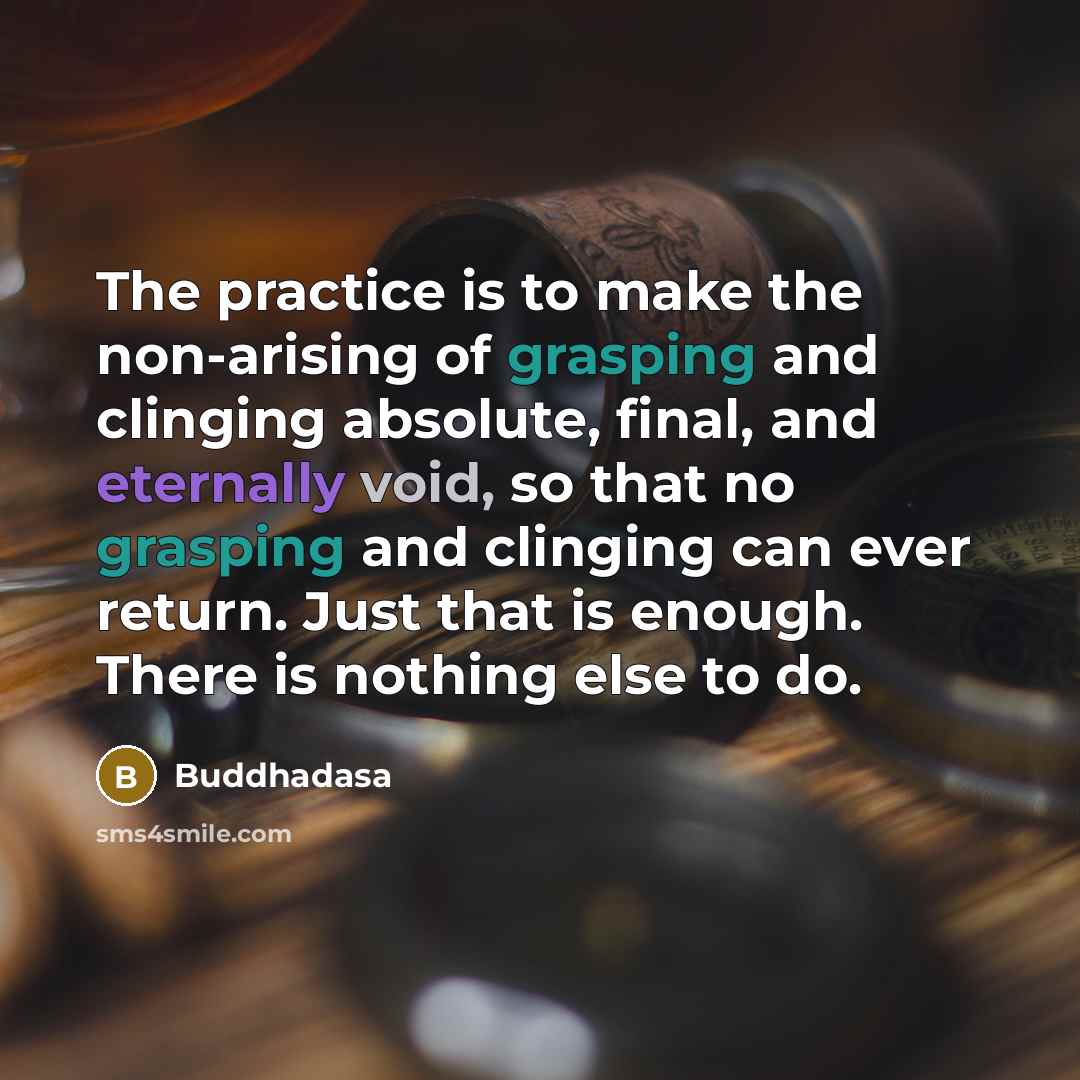 “The practice is to make the non-arising of grasping and clinging absolute, final, and eternally void, so that no grasping and clinging can ever return. Just that is enough. There is nothing else to do.” quote by Buddhadasa