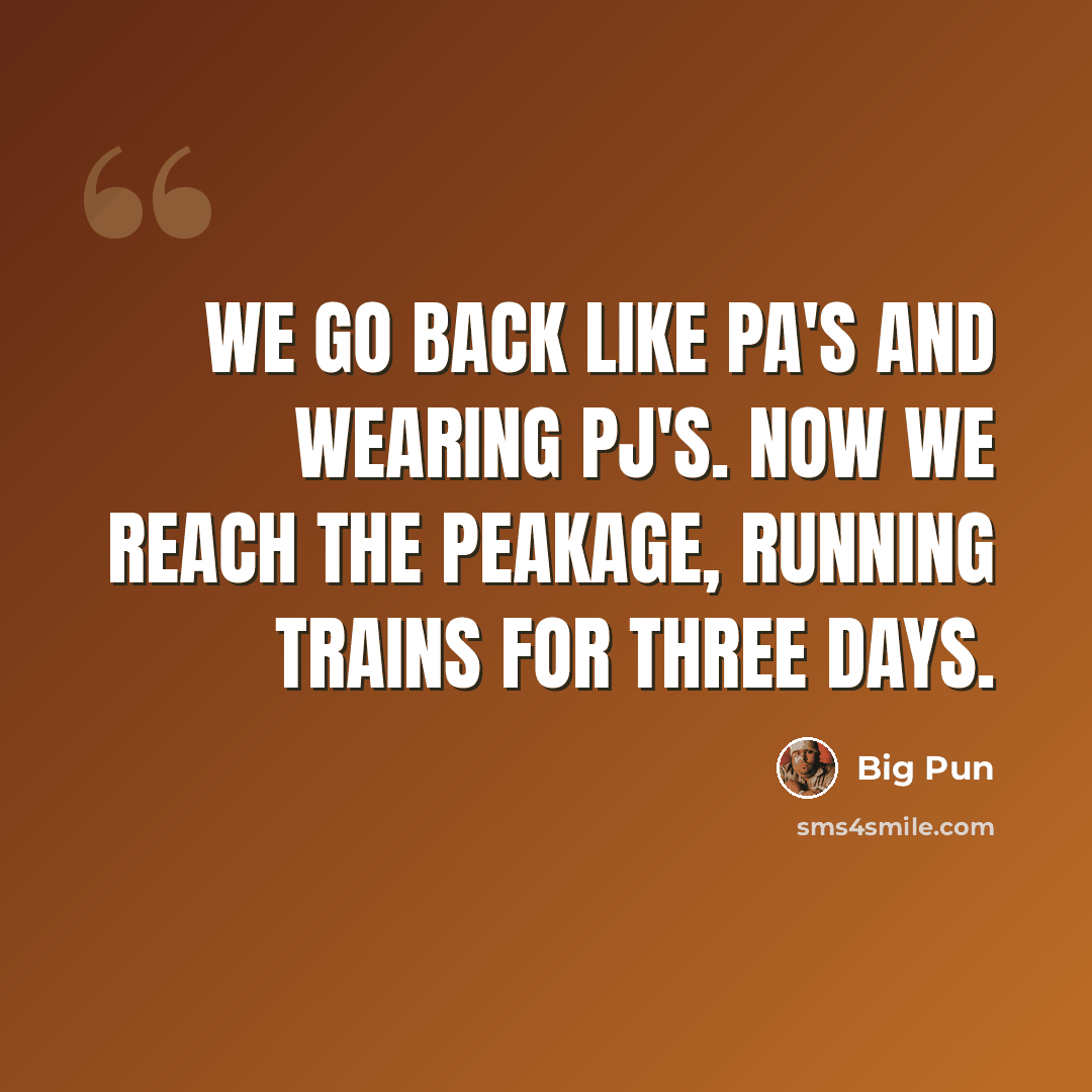“We go back like PA's and wearing PJ's. Now we reach the peakage, running trains for three days.” quote by Big Pun