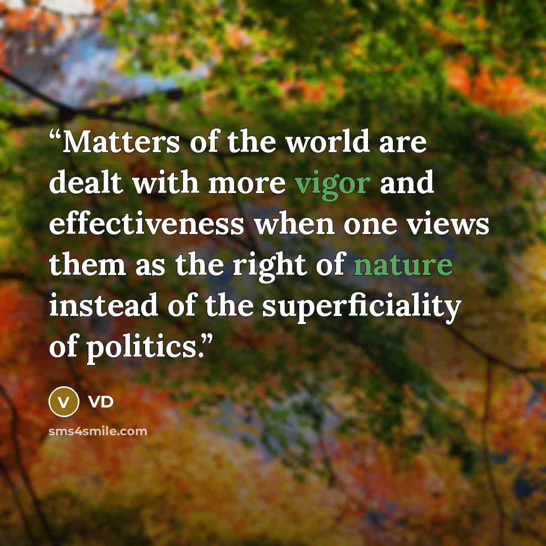 “Matters of the world are dealt with more vigor and effectiveness when one views them as the right of nature instead of the superficiality of politics.” quote by VD