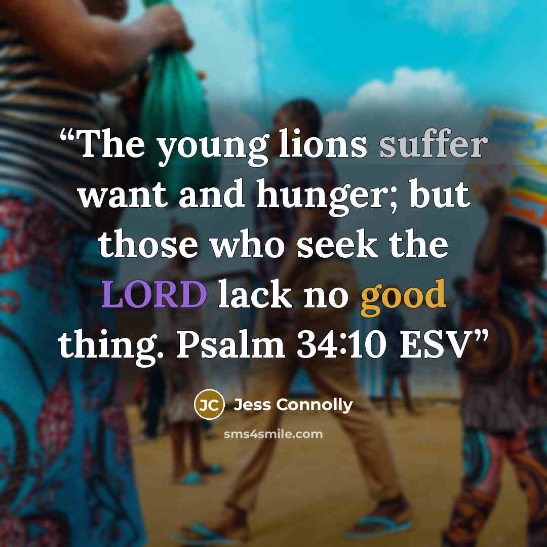 “The young lions suffer want and hunger; but those who seek the LORD lack no good thing. Psalm 34:10 ESV” quote by Jess Connolly