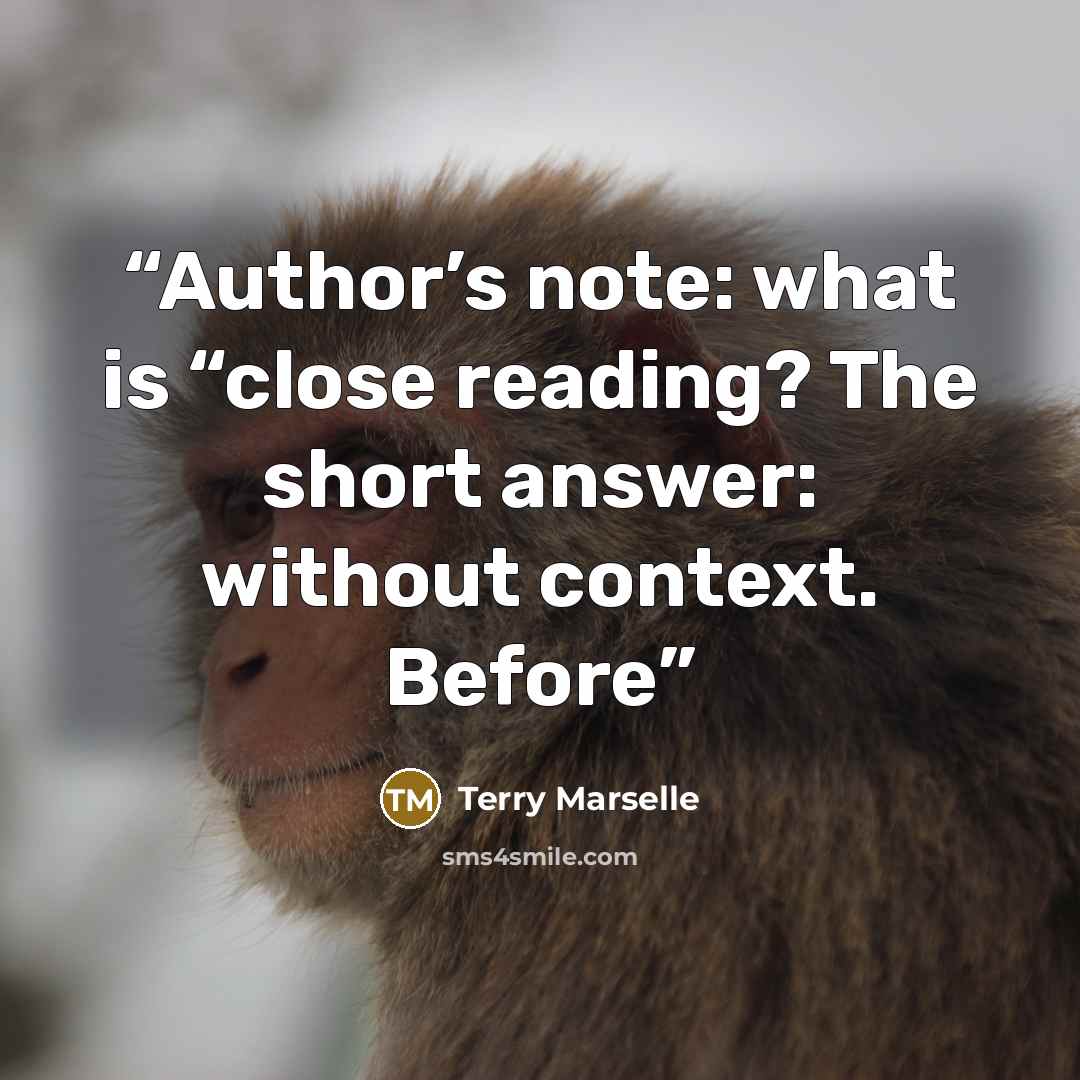 “Author’s note: what is “close reading? The short answer: without context. Before” quote by Terry Marselle