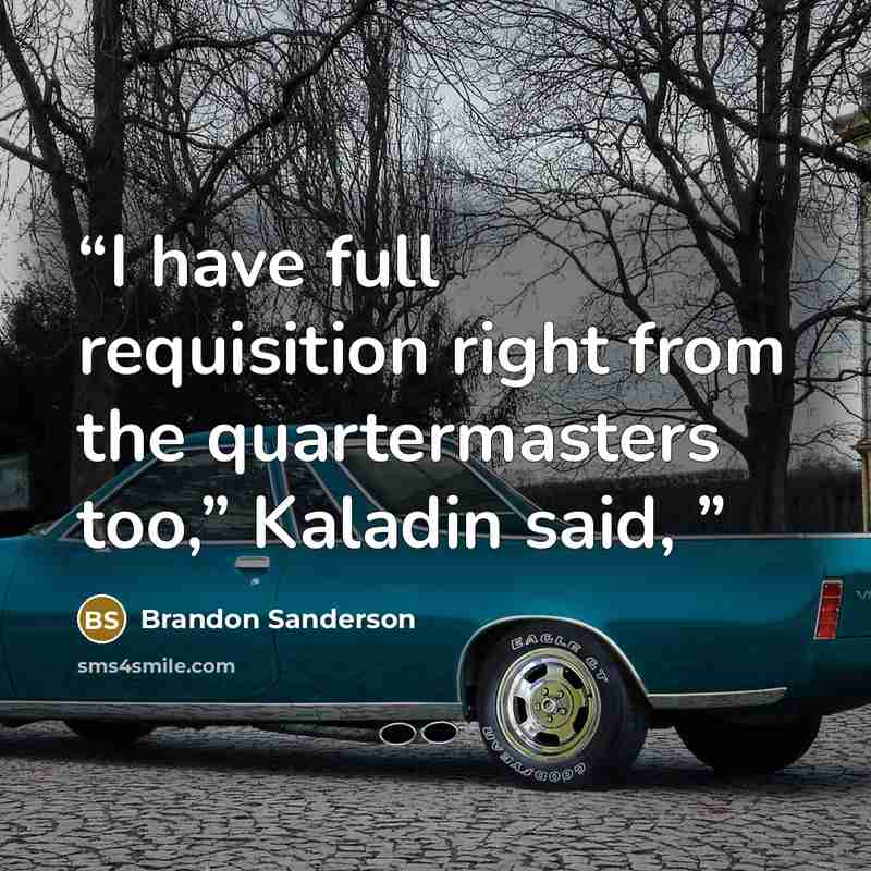 “I have full requisition right from the quartermasters too,” Kaladin said,” quote by Brandon Sanderson