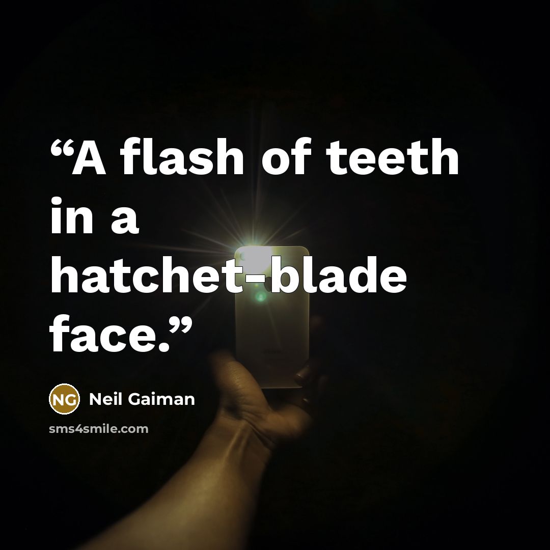 “A flash of teeth in a hatchet-blade face.” quote by Neil Gaiman