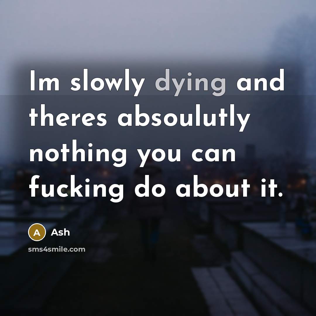 “Im slowly dying and theres absoulutly nothing you can fucking do about it.” quote by Ash