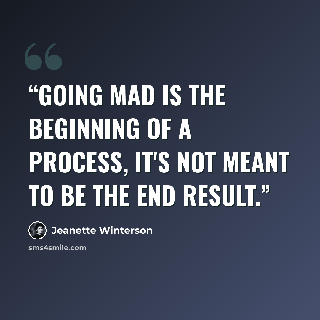 “Going mad is the beginning of a process, it's not meant to be the end result.” quote by Jeanette Winterson
