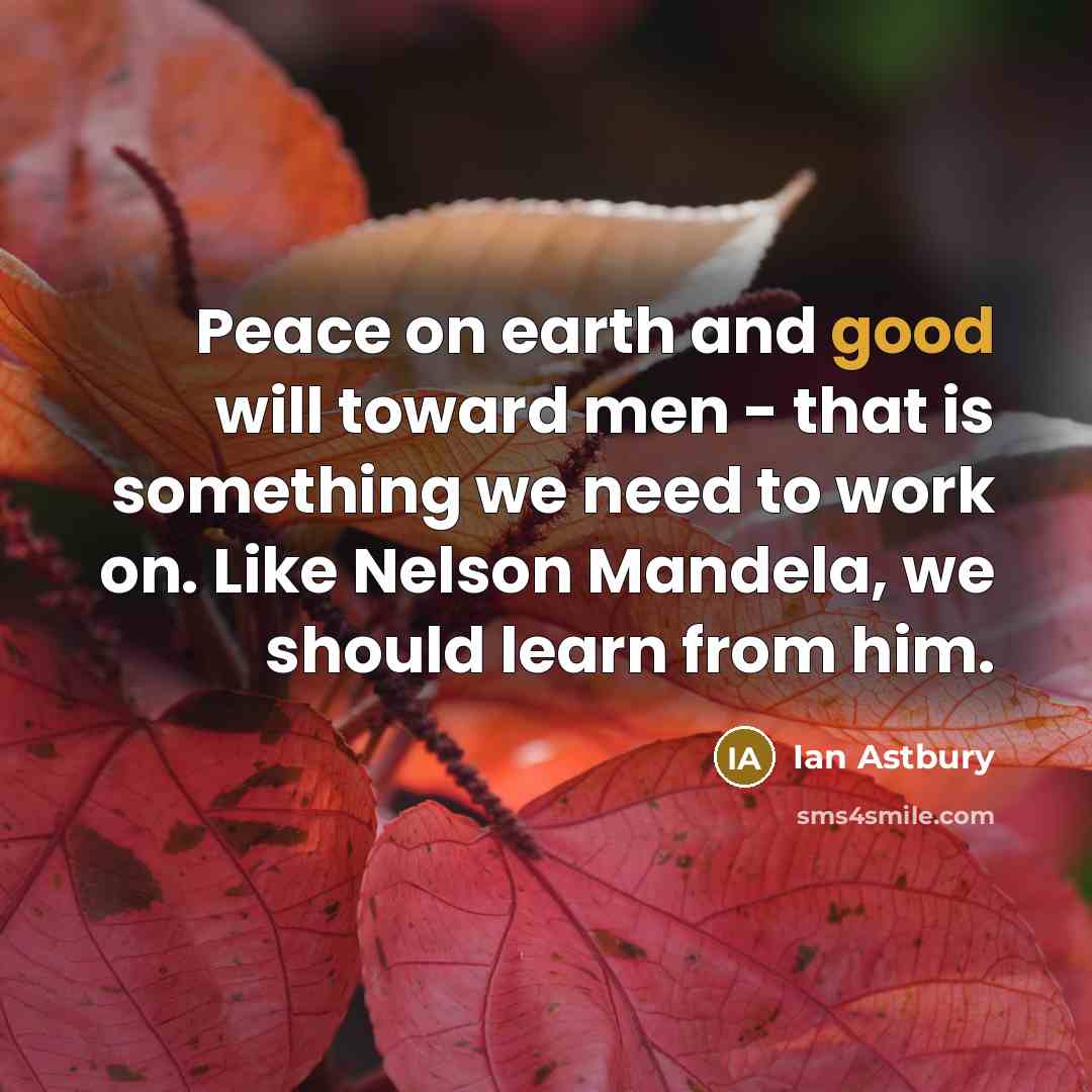 “Peace on earth and good will toward men - that is something we need to work on. Like Nelson Mandela, we should learn from him.” quote by Ian Astbury