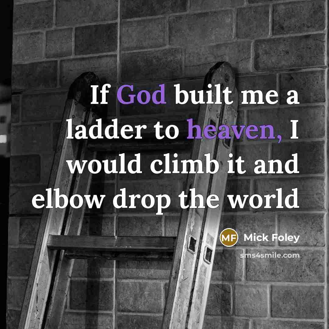 “If God built me a ladder to heaven, I would climb it and elbow drop the world” quote by Mick Foley