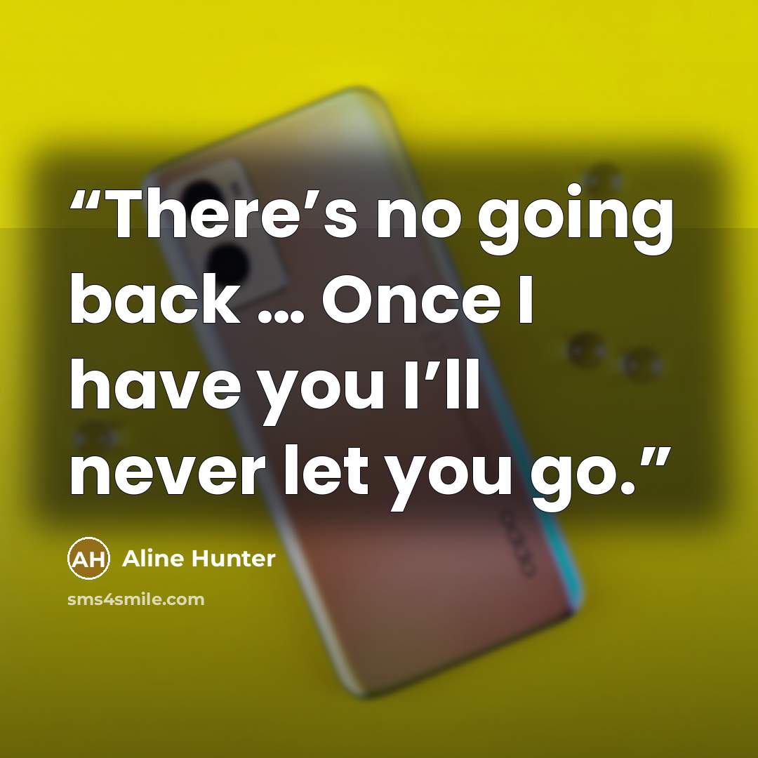 “There’s no going back … Once I have you I’ll never let you go.” quote by Aline Hunter