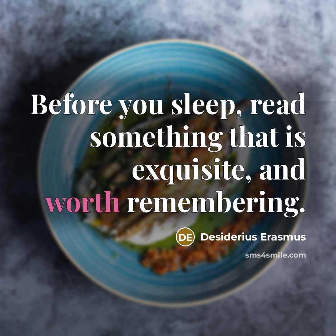 “Before you sleep, read something that is exquisite, and worth remembering.” quote by Desiderius Erasmus